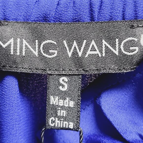 NEW Ming Wang Top Ruffled Tie Keyhole Neck Crepe De Chine Blouse Deep Sky Sz S - Picture 12 of 15